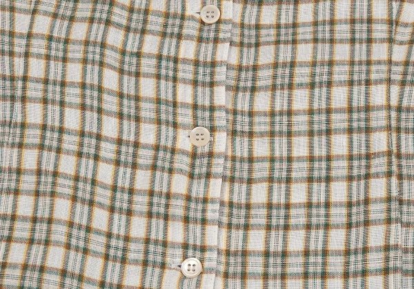 マドモアゼルノンノンMademoiselle NON NONチェック長袖リネンシャツ 白緑L K-76359_007