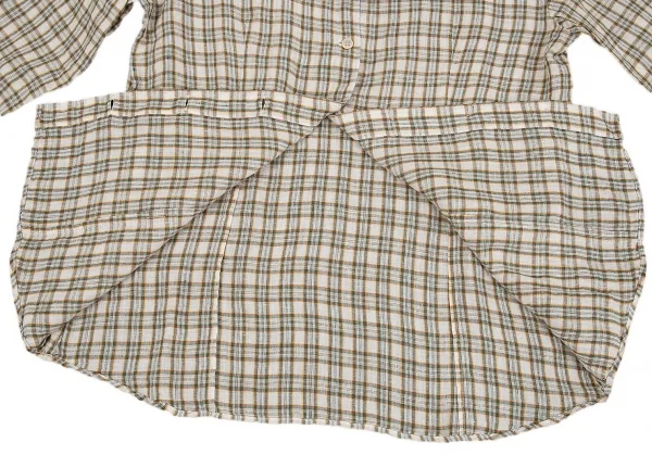 マドモアゼルノンノンMademoiselle NON NONチェック長袖リネンシャツ 白緑L K-76359_008