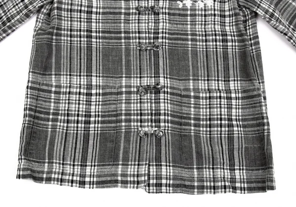マドモアゼルノンノンMademoiselle NON NON刺繍リネンチャイナチェックジャケット グレー濃淡L位 K-76365_010