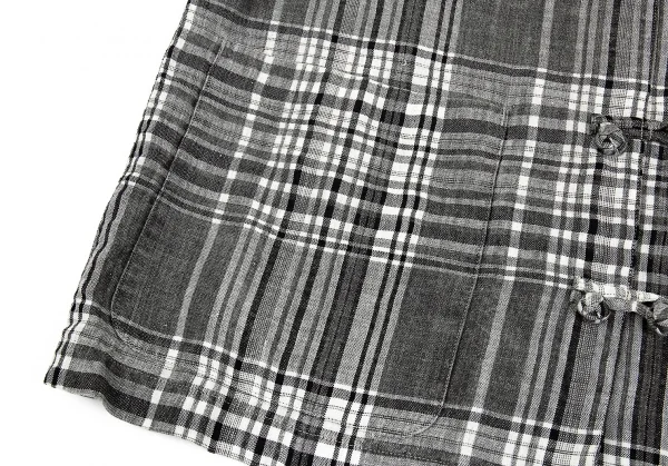 マドモアゼルノンノンMademoiselle NON NON刺繍リネンチャイナチェックジャケット グレー濃淡L位 K-76365_011