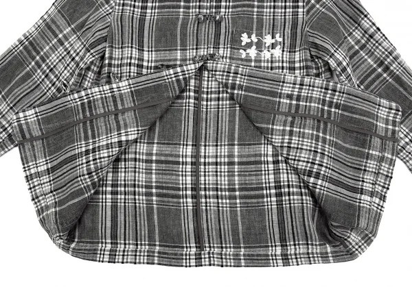 マドモアゼルノンノンMademoiselle NON NON刺繍リネンチャイナチェックジャケット グレー濃淡L位 K-76365_012