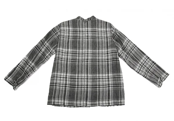 マドモアゼルノンノンMademoiselle NON NON刺繍リネンチャイナチェックジャケット グレー濃淡L位 K-76365_013