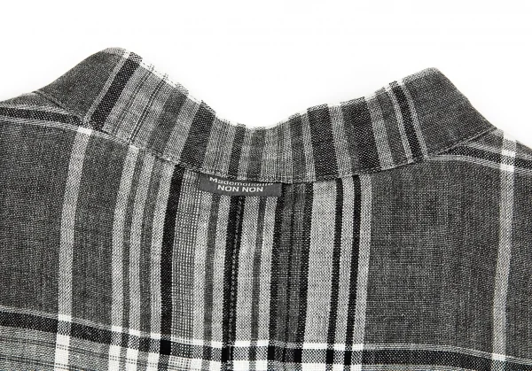 マドモアゼルノンノンMademoiselle NON NON刺繍リネンチャイナチェックジャケット グレー濃淡L位 K-76365_014