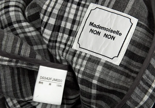 マドモアゼルノンノンMademoiselle NON NON刺繍リネンチャイナチェックジャケット グレー濃淡L位 K-76365_016