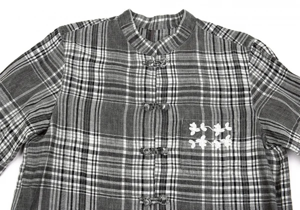 マドモアゼルノンノンMademoiselle NON NON刺繍リネンチャイナチェックジャケット グレー濃淡L位 K-76365_003