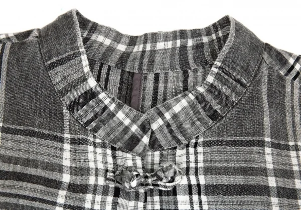 マドモアゼルノンノンMademoiselle NON NON刺繍リネンチャイナチェックジャケット グレー濃淡L位 K-76365_004