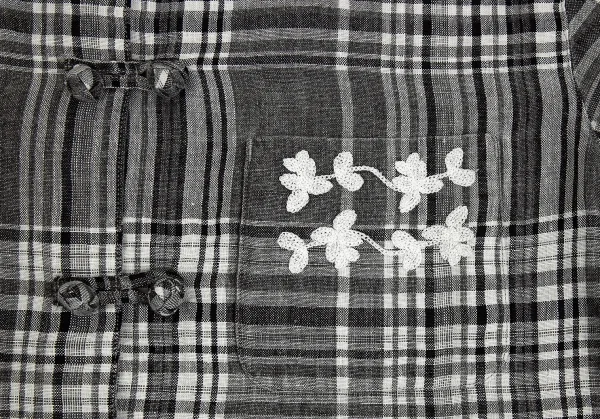 マドモアゼルノンノンMademoiselle NON NON刺繍リネンチャイナチェックジャケット グレー濃淡L位 K-76365_006