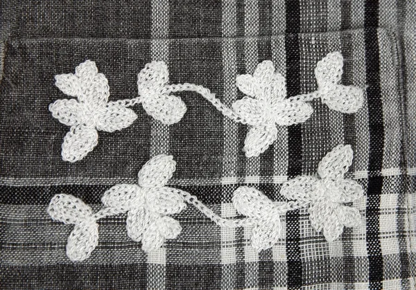 マドモアゼルノンノンMademoiselle NON NON刺繍リネンチャイナチェックジャケット グレー濃淡L位 K-76365_007