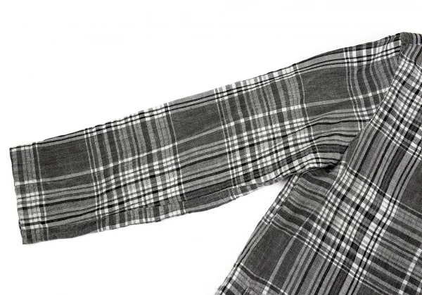 マドモアゼルノンノンMademoiselle NON NON刺繍リネンチャイナチェックジャケット グレー濃淡L位 K-76365_008