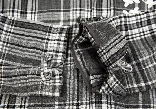 マドモアゼルノンノンMademoiselle NON NON刺繍リネンチャイナチェックジャケット グレー濃淡L位 K-76365_009