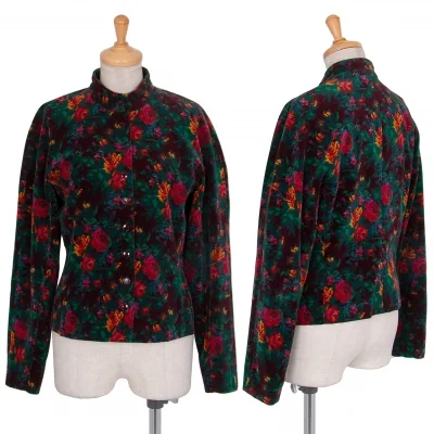 ケンゾーKENZO 花プリントベルベットシャツジャケット ボルドーマルチ