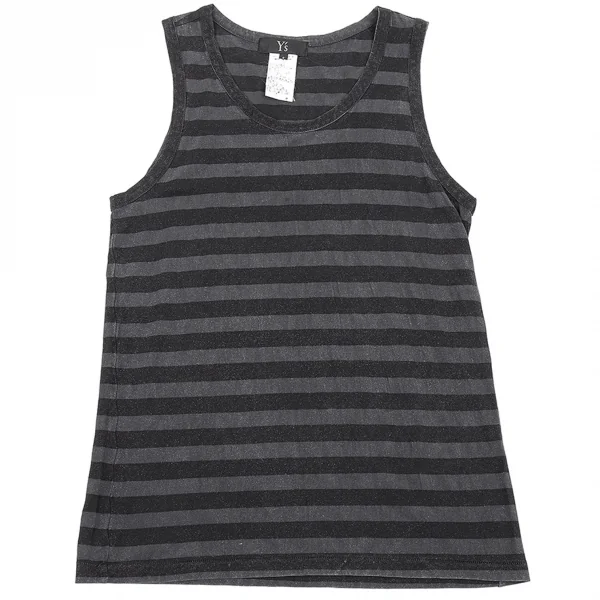 ワイズY's コットン抜染むら加工ボーダータンクトップ 黒グレー2 K-76454_002