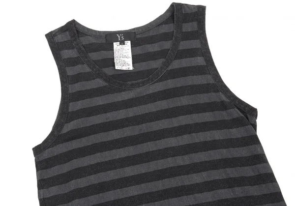 ワイズY's コットン抜染むら加工ボーダータンクトップ 黒グレー2 K-76454_003