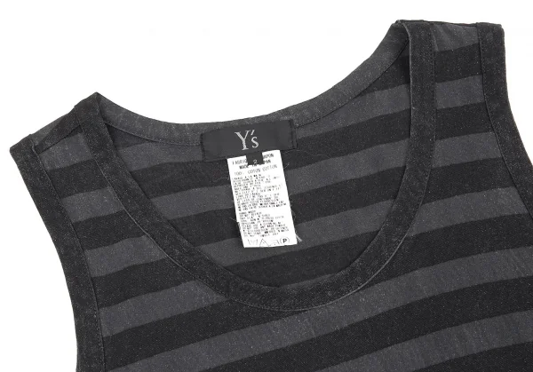 ワイズY's コットン抜染むら加工ボーダータンクトップ 黒グレー2 K-76454_004