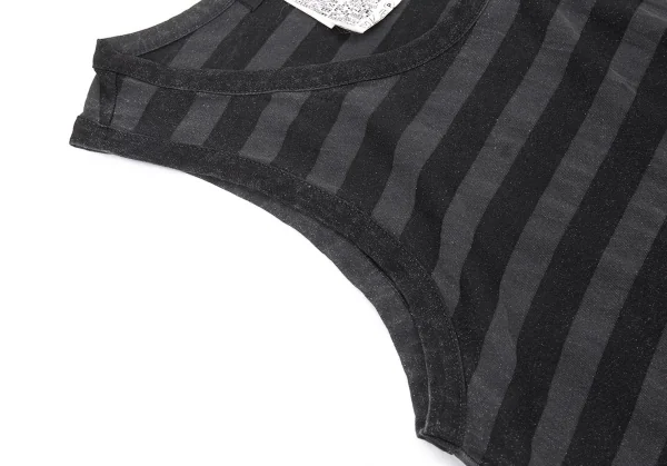 ワイズY's コットン抜染むら加工ボーダータンクトップ 黒グレー2 K-76454_005