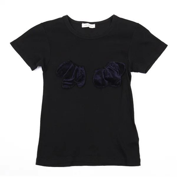 コムデギャルソンCOMME des GARCONS ベロアモチーフ装飾Tシャツ 黒XS位 K-76462_001