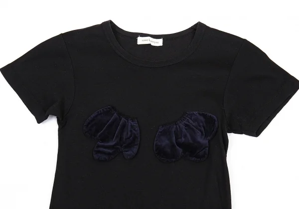 コムデギャルソンCOMME des GARCONS ベロアモチーフ装飾Tシャツ 黒XS位 K-76462_002