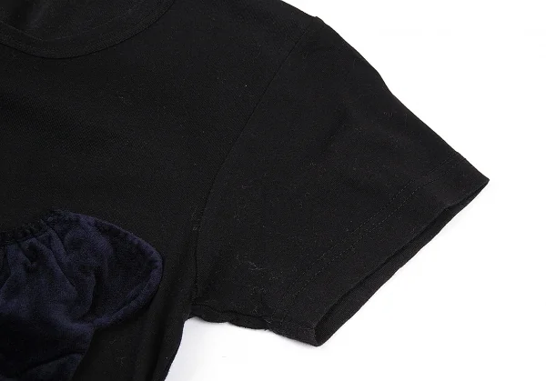 コムデギャルソンCOMME des GARCONS ベロアモチーフ装飾Tシャツ 黒XS位 K-76462_006