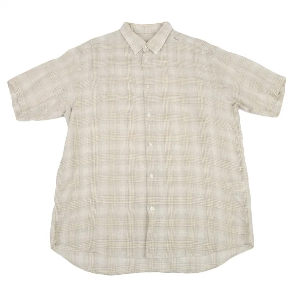 Papas Plaids Linen Short Sleeve Shirt Khaki-green 50L K-76510_001