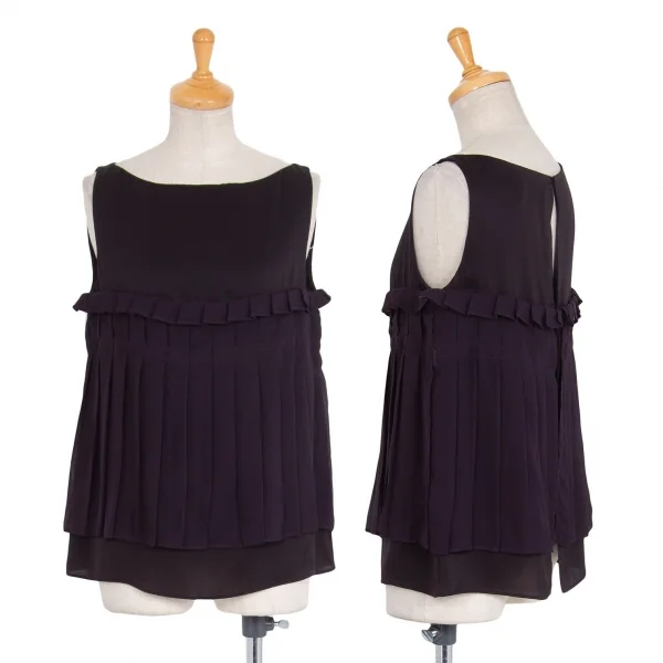 マルタンマルジェラMartin Margiela 1 ジョーゼットプリーツレイヤードノースリーブ 濃紫38 K-76633_001