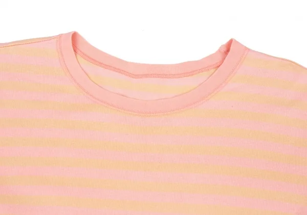 マドモアゼルノンノンMademoiselle NON NON コットンボーダーTシャツ 薄黄ピンクL位 K-76677_002