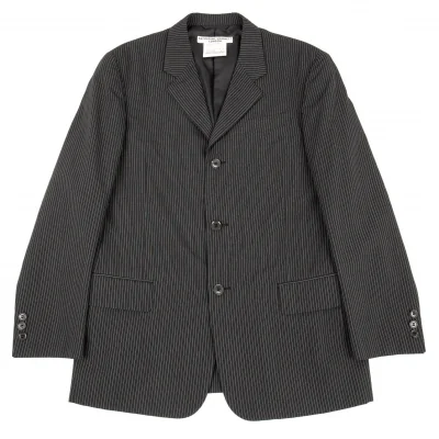 キャサリンハムネットロンドンKATHARINE HANETT LONDON ウールレーヨンストライプサマージャケット 黒白