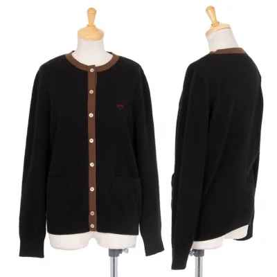 マドモアゼルノンノンMademoiselle NON NON バイカラーカシミヤカーディガン 黒茶