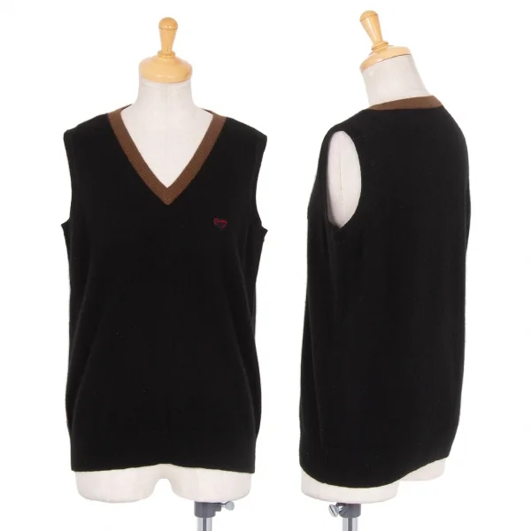 マドモアゼルノンノンMademoiselle NON NON バイカラーカシミヤベスト 黒茶M位 K-76743_001