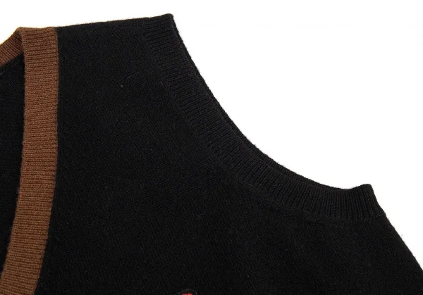 マドモアゼルノンノンMademoiselle NON NON バイカラーカシミヤベスト 黒茶M位 K-76743_004