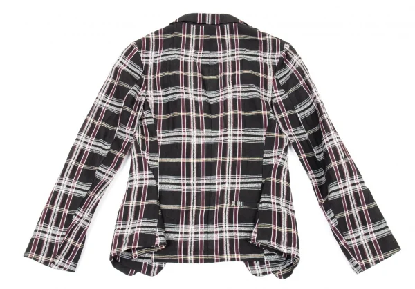 新品!ワイズY's フロントレイヤードボタンレスチェックジャケット 黒マルチ2 K-76780_010