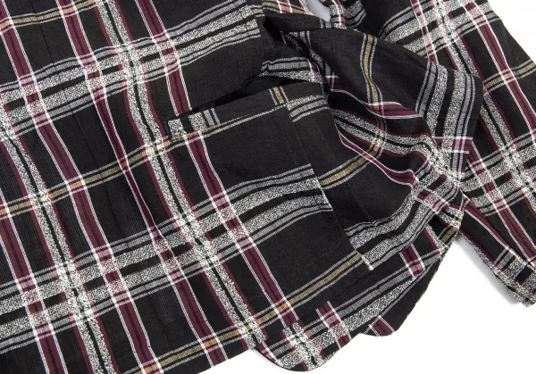 新品!ワイズY's フロントレイヤードボタンレスチェックジャケット 黒マルチ2 K-76780_011