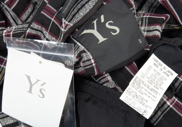 新品!ワイズY's フロントレイヤードボタンレスチェックジャケット 黒マルチ2 K-76780_014