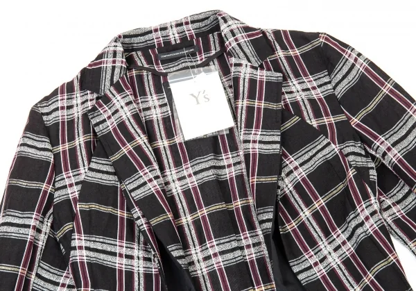 新品!ワイズY's フロントレイヤードボタンレスチェックジャケット 黒マルチ2 K-76780_003