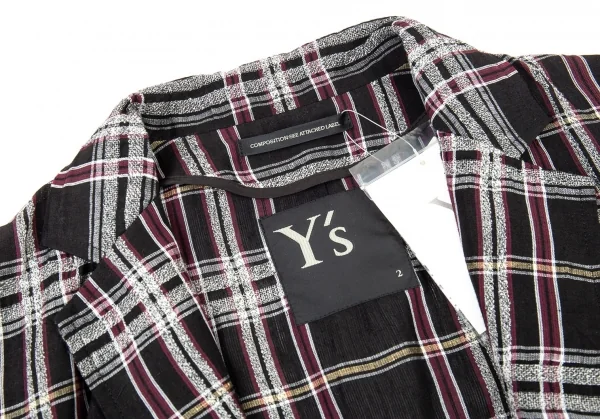 新品!ワイズY's フロントレイヤードボタンレスチェックジャケット 黒マルチ2 K-76780_004