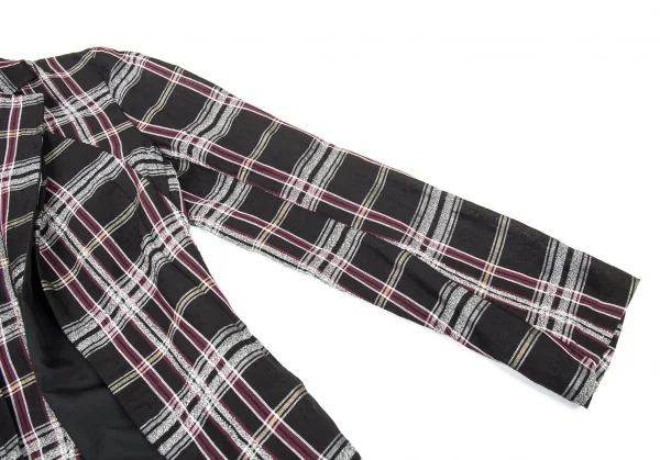 新品!ワイズY's フロントレイヤードボタンレスチェックジャケット 黒マルチ2 K-76780_005