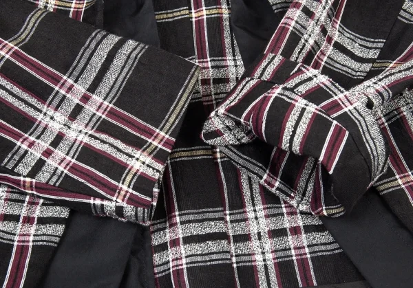 新品!ワイズY's フロントレイヤードボタンレスチェックジャケット 黒マルチ2 K-76780_006