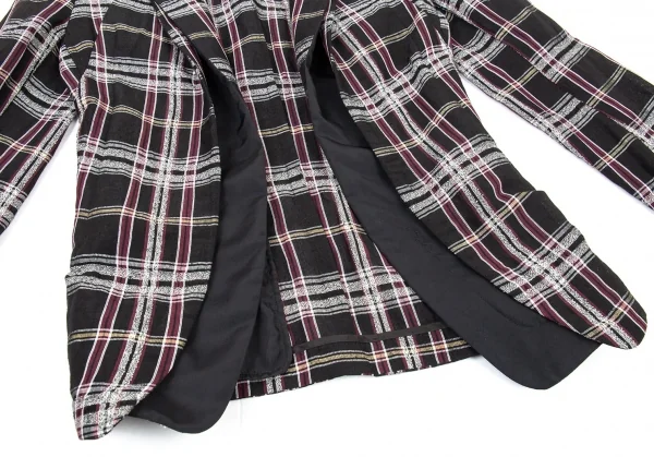 新品!ワイズY's フロントレイヤードボタンレスチェックジャケット 黒マルチ2 K-76780_007