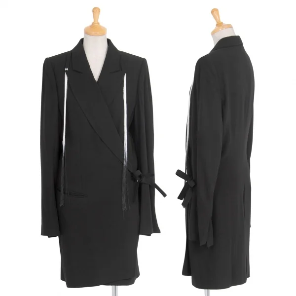 アンドゥムルメステールANN DEMEULEMEESTER レーヨンウールギャバフリンジ装飾ロングジャケット