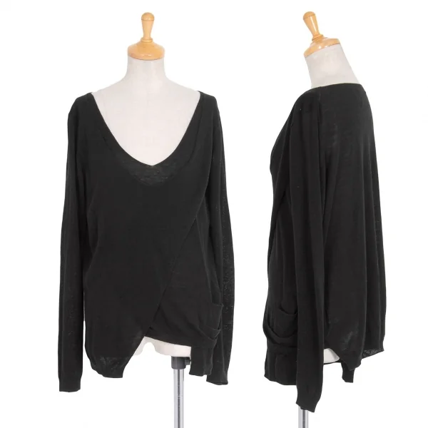 ヨウジヤマモト ファムYohji Yamamoto FEMME プライ バイ ラグネ キカス plyy by RAGNE KIKAS レーヨンコットン合わせデザインニット 黒2 K-76826_001