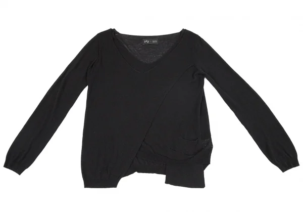 ヨウジヤマモト ファムYohji Yamamoto FEMME プライ バイ ラグネ キカス plyy by RAGNE KIKAS レーヨンコットン合わせデザインニット 黒2 K-76826_002