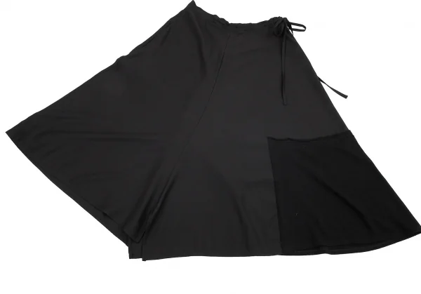 ヨウジヤマモト ノアールYohji Yamamoto NOIR 混紡ウールギャバ異素材切替ワイドスカート 黒1 K-76830_010