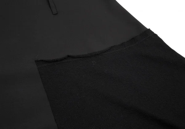 ヨウジヤマモト ノアールYohji Yamamoto NOIR 混紡ウールギャバ異素材切替ワイドスカート 黒1 K-76830_011