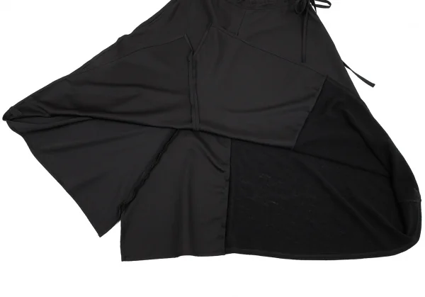 ヨウジヤマモト ノアールYohji Yamamoto NOIR 混紡ウールギャバ異素材切替ワイドスカート 黒1 K-76830_013
