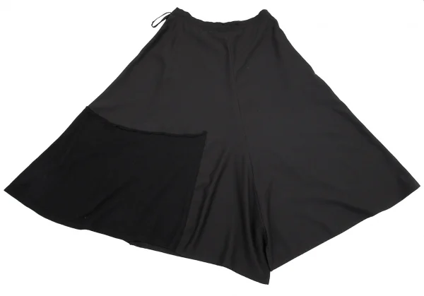 ヨウジヤマモト ノアールYohji Yamamoto NOIR 混紡ウールギャバ異素材切替ワイドスカート 黒1 K-76830_014