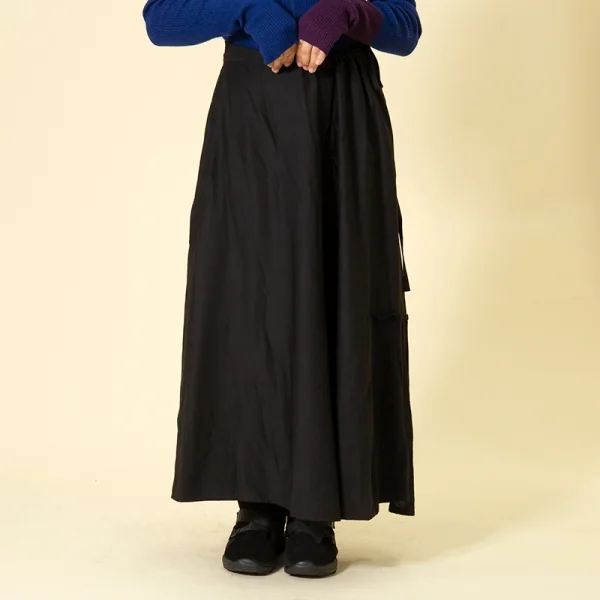 ヨウジヤマモト ノアールYohji Yamamoto NOIR 混紡ウールギャバ異素材切替ワイドスカート 黒1 K-76830_016