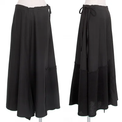 ヨウジヤマモト ノアールYohji Yamamoto NOIR 混紡ウールギャバ異素材切替ワイドスカート