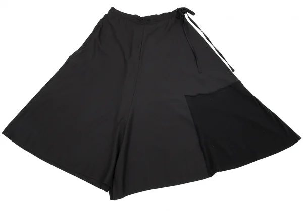 ヨウジヤマモト ノアールYohji Yamamoto NOIR 混紡ウールギャバ異素材切替ワイドスカート 黒1 K-76830_002