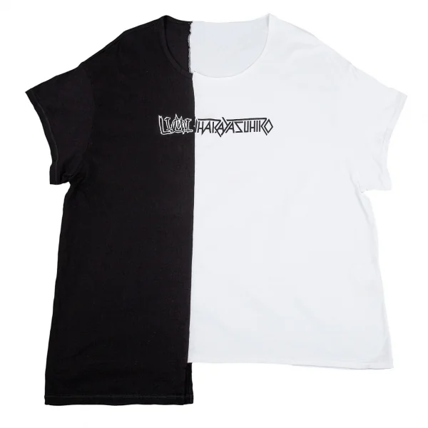 リミフゥ×ミハラヤスヒロLIMI feu×MIHARA YAUHIRO ロゴプリントバイカラービッグシルエットTシャツ 白黒S K-76899_001
