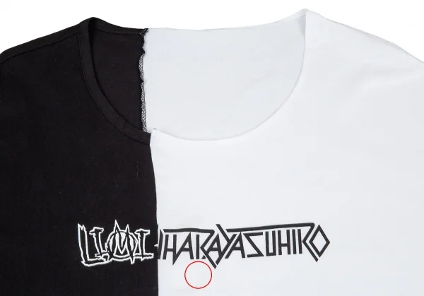 リミフゥ×ミハラヤスヒロLIMI feu×MIHARA YAUHIRO ロゴプリントバイカラービッグシルエットTシャツ 白黒S K-76899_002