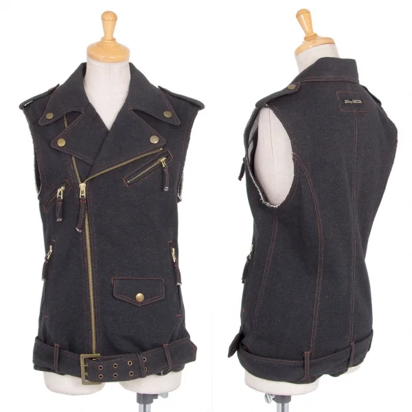 ジャンポールゴルチエJean Paul GAULTIER PARIS 裏起毛スウェットノースリーブライダースジャケット 黒40 K-76962_001